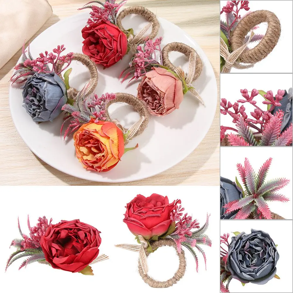 

1 Pieces Handmade Simulation Rose Napkin Ring Faux Rose Napkin Buckles Holder Flower Napkin Rings for Wedding Party Table Decor