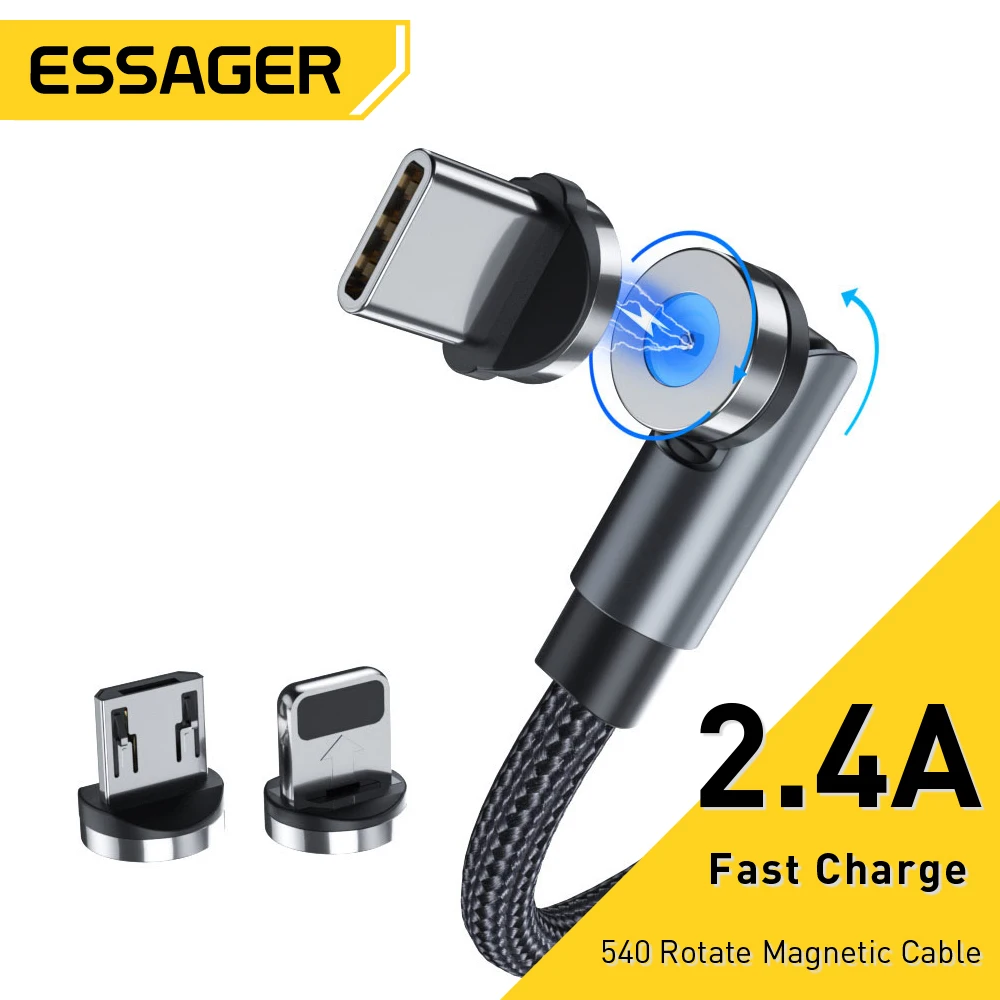 

Magnetic 540 degree Rotate Cable Fast Charging Micro USB Type C Cable For iPhone Xiaomi 2 in 1 Magnet Charger Phone Wire Cord