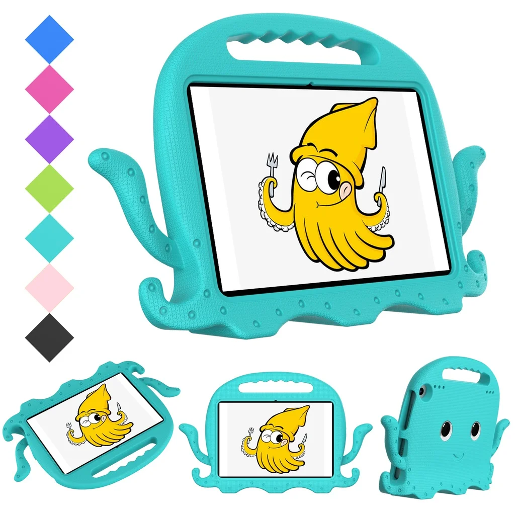 

For Amazon Fire HD 8 Plus 10th Gen 8.0 inch 2020 for Fire HD 7 2019 2017 2015 Case e Kids EVA Octopus Cover with Shoulder Strap