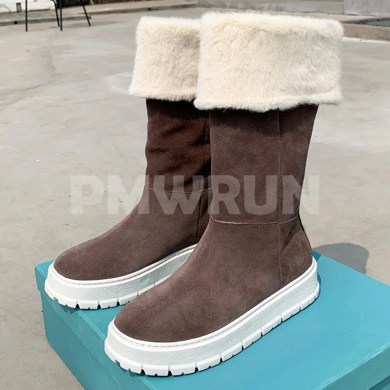 

Ladies Long Boots Spring Autumn New Cow Suede Upper Round Head Thick Bottom Long Boots Concise Versatile Shoes For Women 35-41