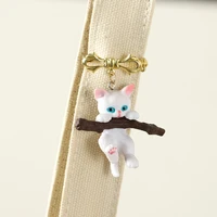 unisex women and men brooch pin animal design jewelry cute animal cat brooch naughty cat with branch play lapel pin clothes pin