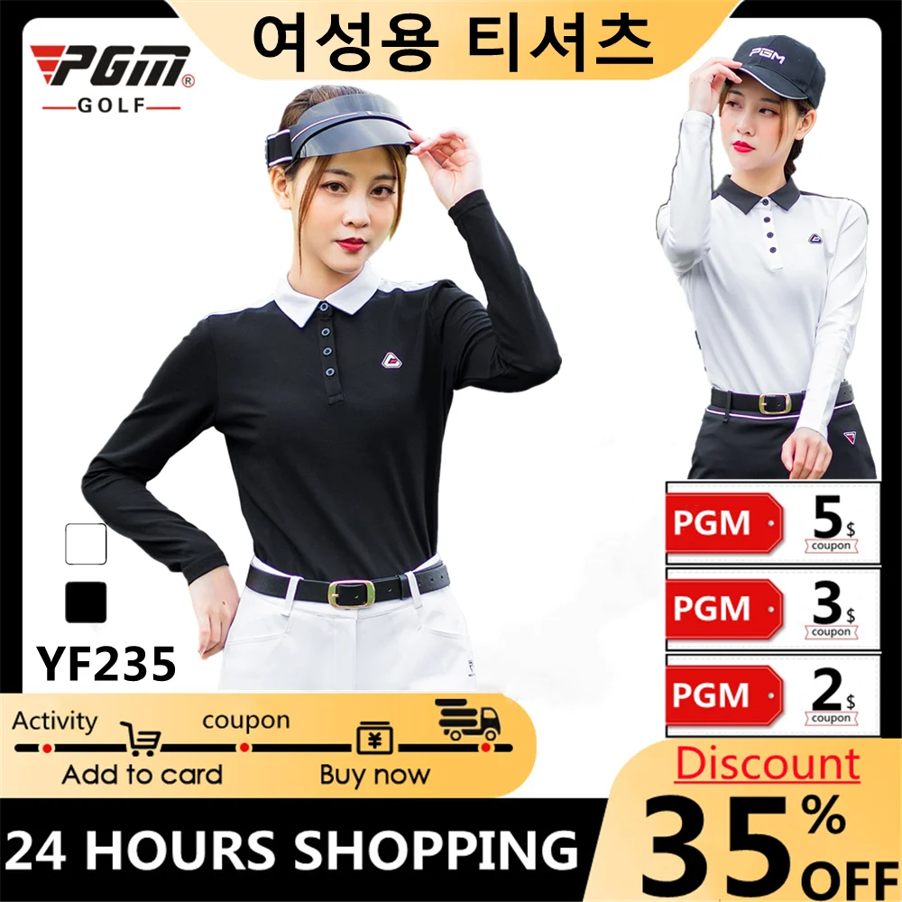 PGM Spring Summer Golf Clothing Ladies T-Shirt Long Sleeve Shirt Top Korean Style Breathable Sports T-Shirt Skin-Friendly
