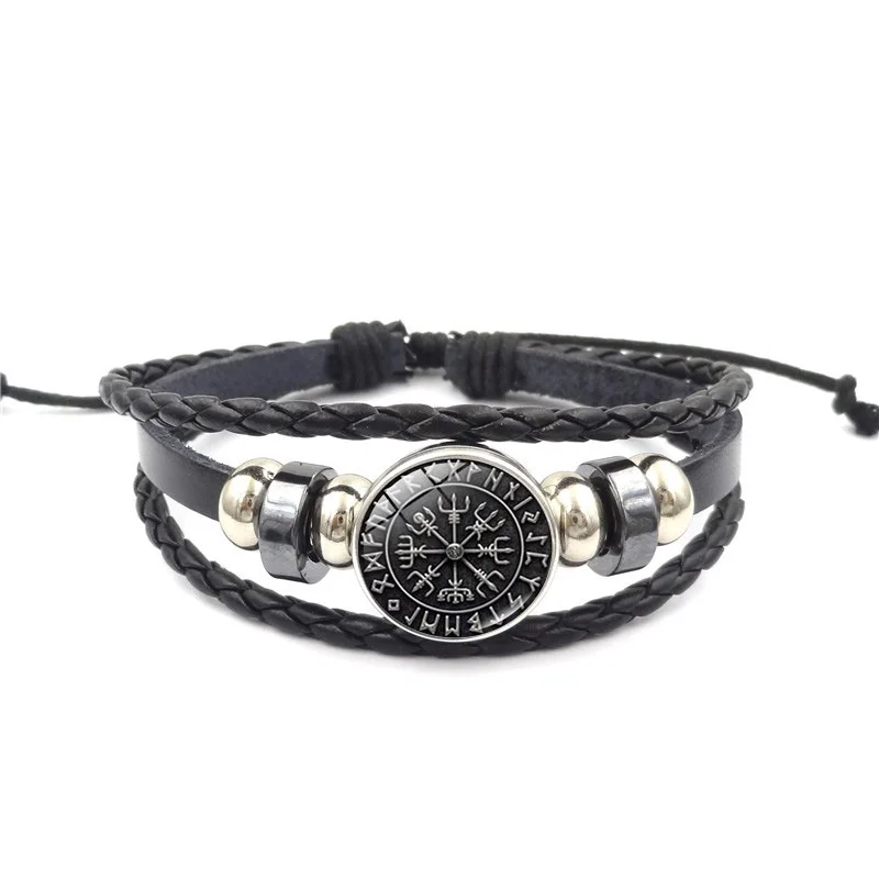 

Viking Compass Bracelet Trinity Nordic Runes Odi Pattern Punk Leather Bracelets Goth Fashion Bangle for Men Amulet Jewelry Gift