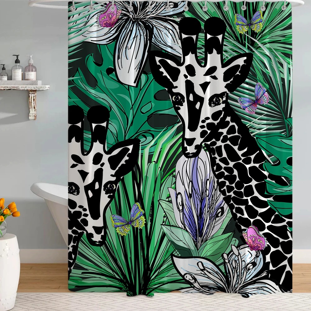 

Shower Curtain Tropical Forest Bathroom Curtain with Hooks Leopard Zebra Tiger Curtains for Living Room Waterproof Bath Screen