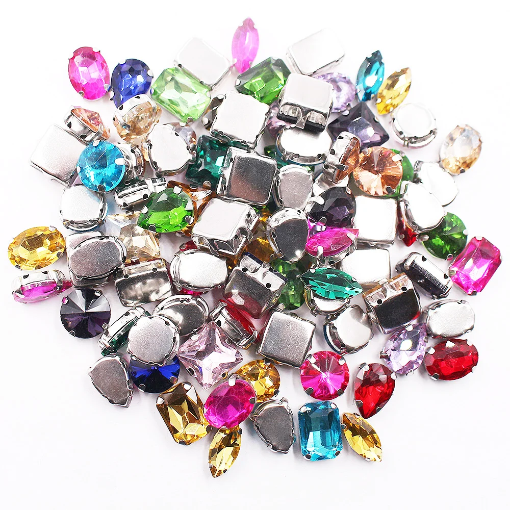 

30pcs Mix Color Mix Size Flaback Glitter Glass Crystals Strass Beads Sew On Rhinestones for Clothes Garment Stones Gems Crafts