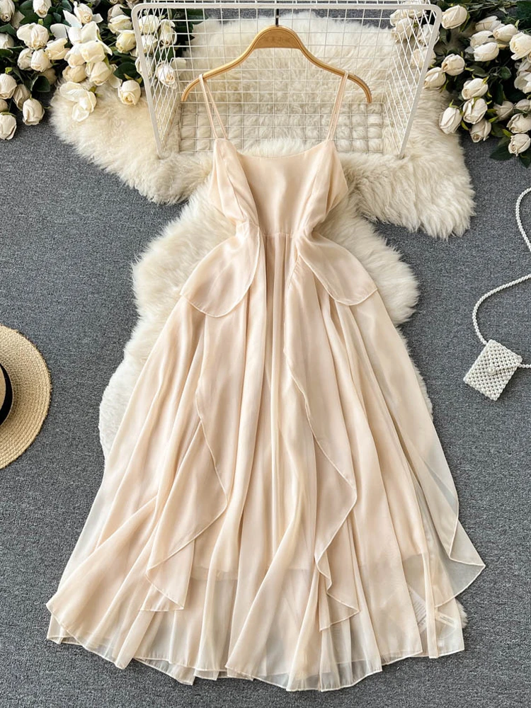 

YuooMuoo, летнее романтическое платье с оборками на бретельках, женское элегантное длинное платье, женское платье