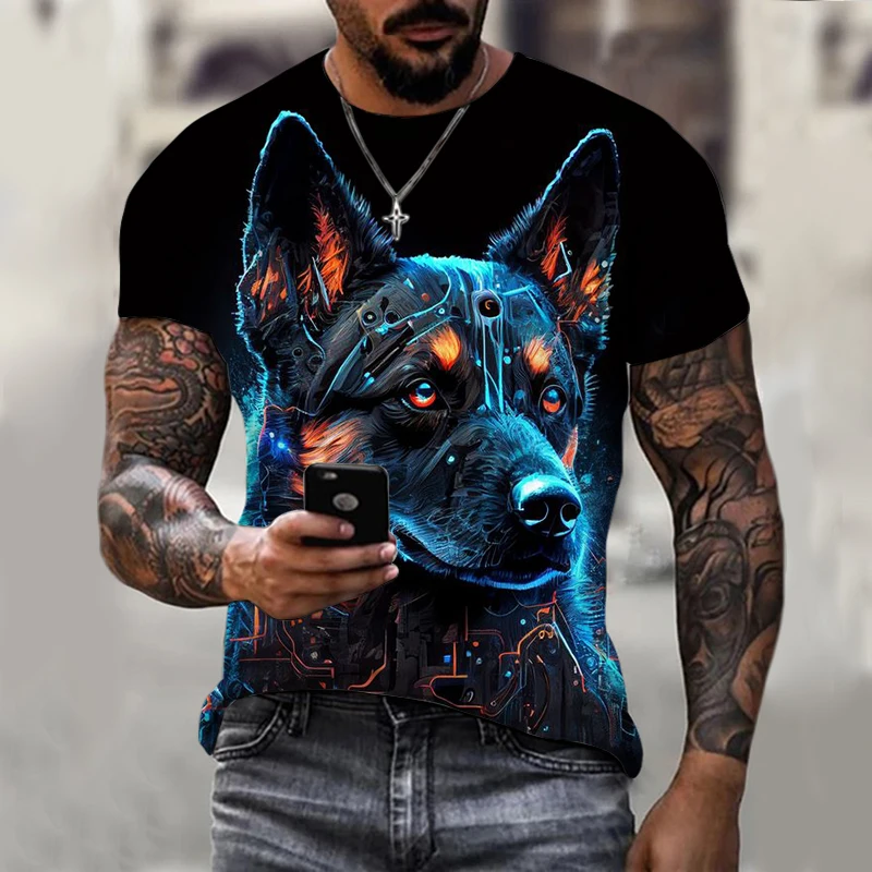 

Dog Graphics T-Shirt Man 3d Print Tees Ferocious Animal Camisetas Pattern Short Sleeve Tops Summer Casual Men'S Streetwear Daily