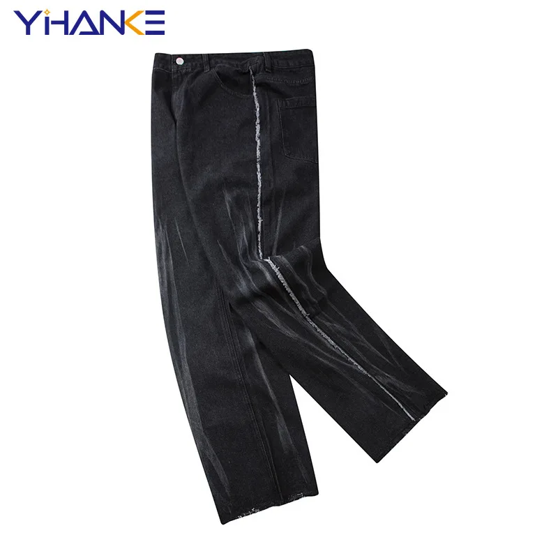 Retro Jeans Trendy Brand Raw Edge Straight Leg Pants Street Trend Loose Casual Trousers Hip-hop Street Men Wear Y2k Jeans Baggy