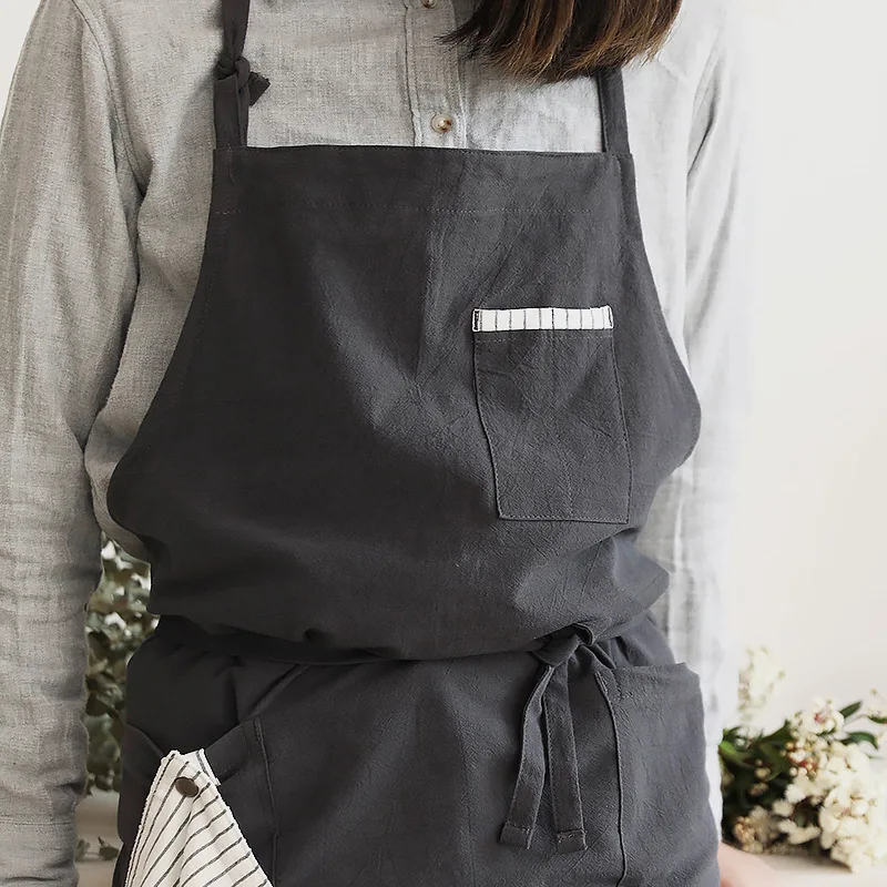 

Japanese-style cotton and linen hand-wipe apron kitchen cotton and linen flower art baking apron