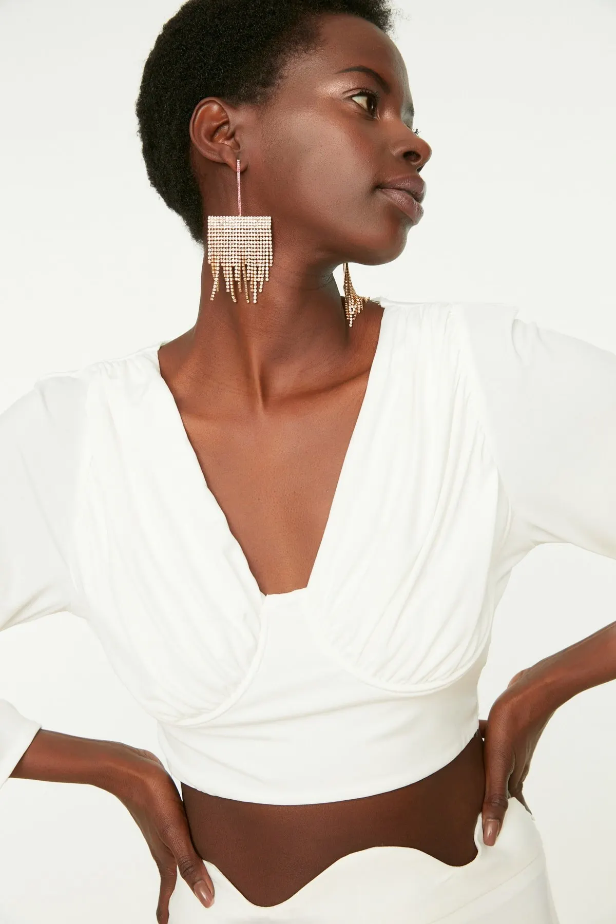 

Women's Summer Crop Top Blouse Ecru Ruffle Detailed Knitted Blouse Casual Tank Top Vest Blouse