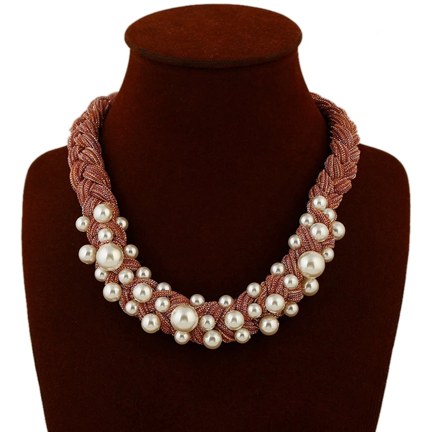 

DiLiCa Bohemian Choker Necklace Collar for Women Imitation Pearl Statement Bib Necklaces Jewelry Pink Color