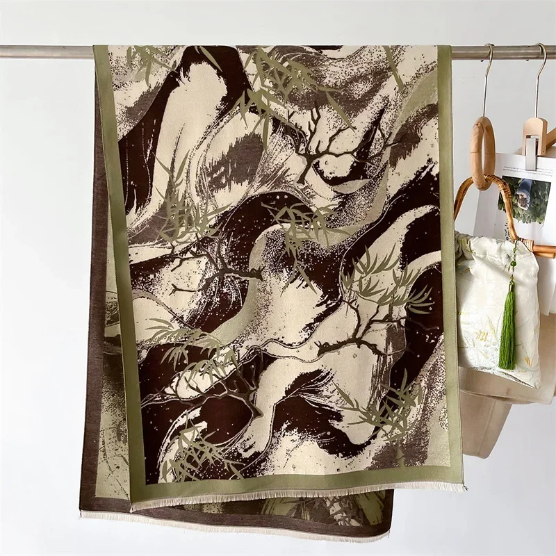 2024 роскошный шарф с цветочным принтом для женщин теплые зимние кашемировые шарфы