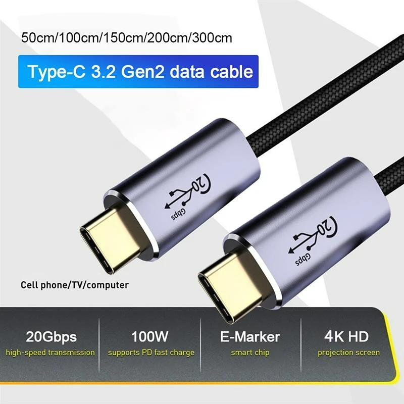 

Nku USB 3.2 Type-C Thunderbolt 3 20Gbps Data Cable QC4.0 3.0 5A 100W Fast Charging 4K60Hz HD for Macbook IPad Pro Mobile Phone