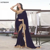 2022 elegant navy blue indian mermaid formal evening dresses gold appliques long women dresses arabic dubai party gown dresses