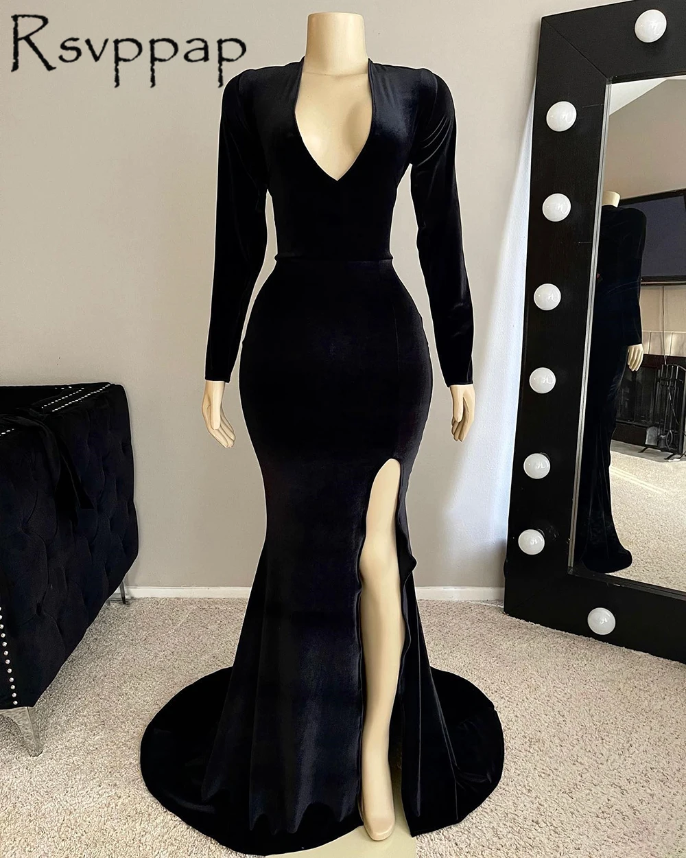

Long Mermaid Prom Dresses 2022 Elegant African Black Girl V-neck Long Sleeves Mermaid Party Prom Dress With High Slit