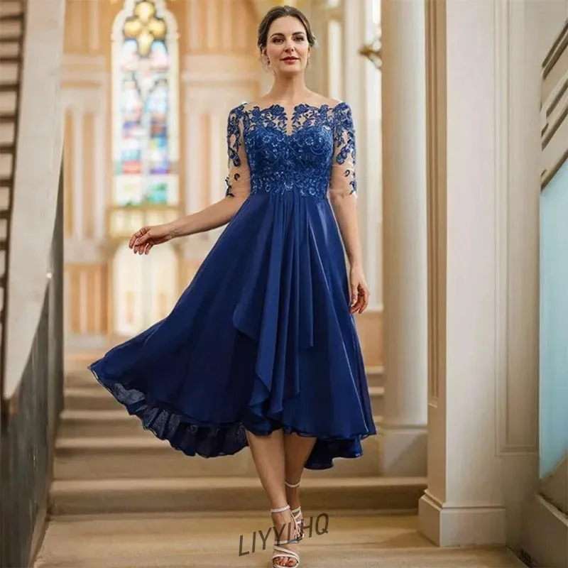 Модное Элегантное Королевское синее платье с вырезами для матери невесты