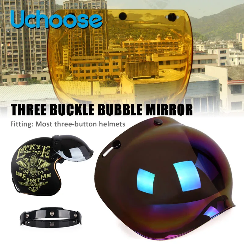 

Authentic Bubble Mirror Motorcycle Helmet Three Button Type Retro Style Helmet Lenses Bubble Shield Visors Helmet Accessories