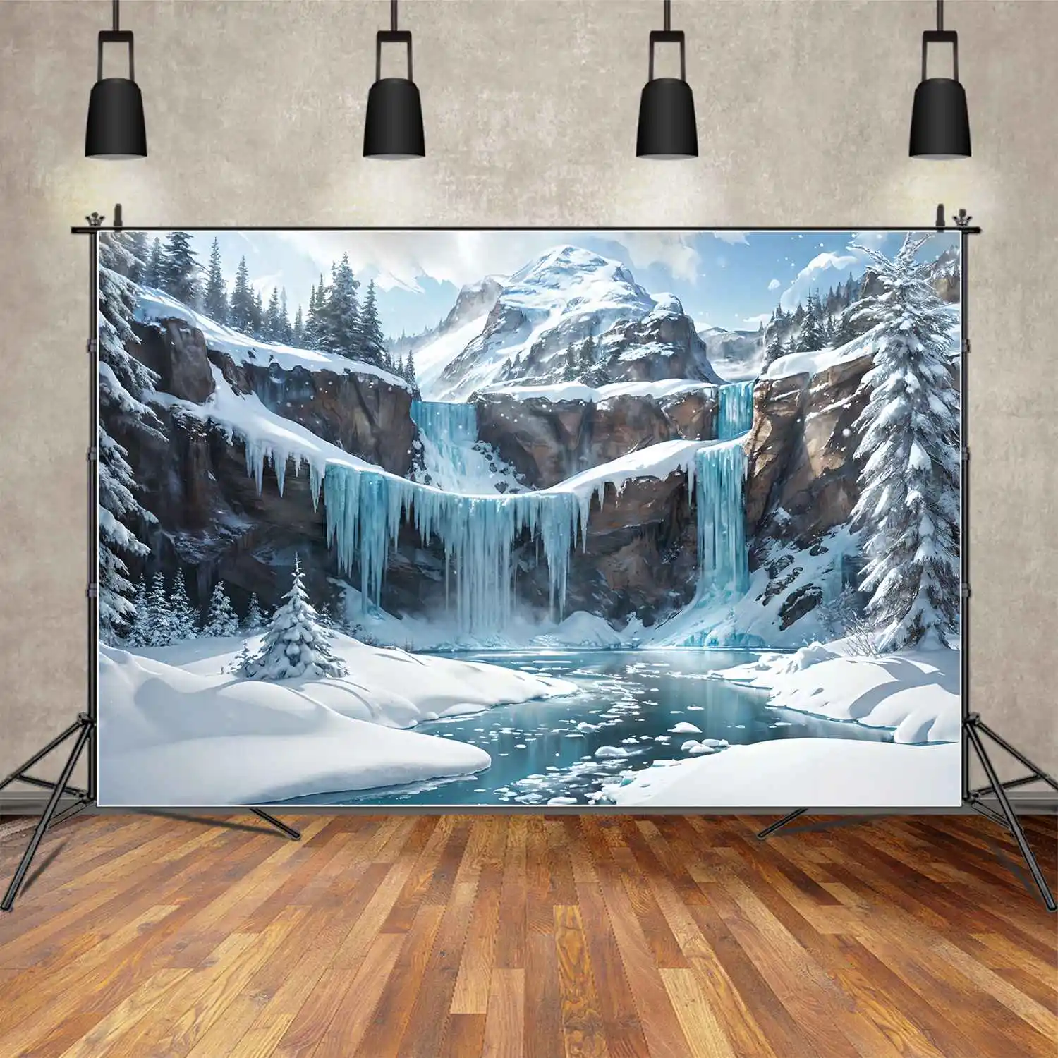 

Winter Frozen Waterfall Backdrops Photography Decorations Bluey Snow Mountains Custom Baby Photobooth Photographic Backgrounds
