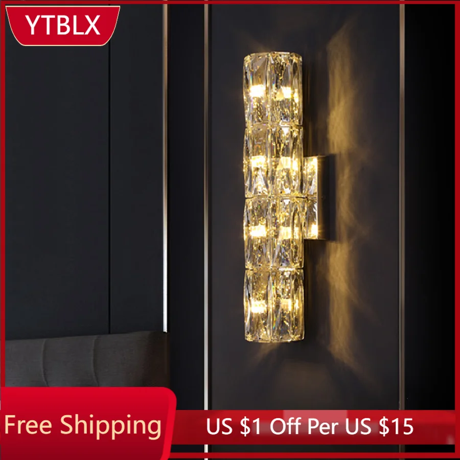 

Modern Stainless Steel Wall Lamp Luxury Crystal Lampshape Sconce Corridor Entrance Stair Aisle Light Bedroom Living Room Lamp