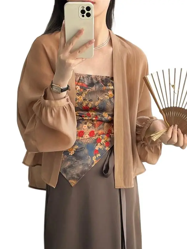 

Spring New 2023 Feminine Rayon Wide Brimmed Caidigam Hot Selling Ladies Long Sleeves Loose Solid Color Temperament Cozy Coats