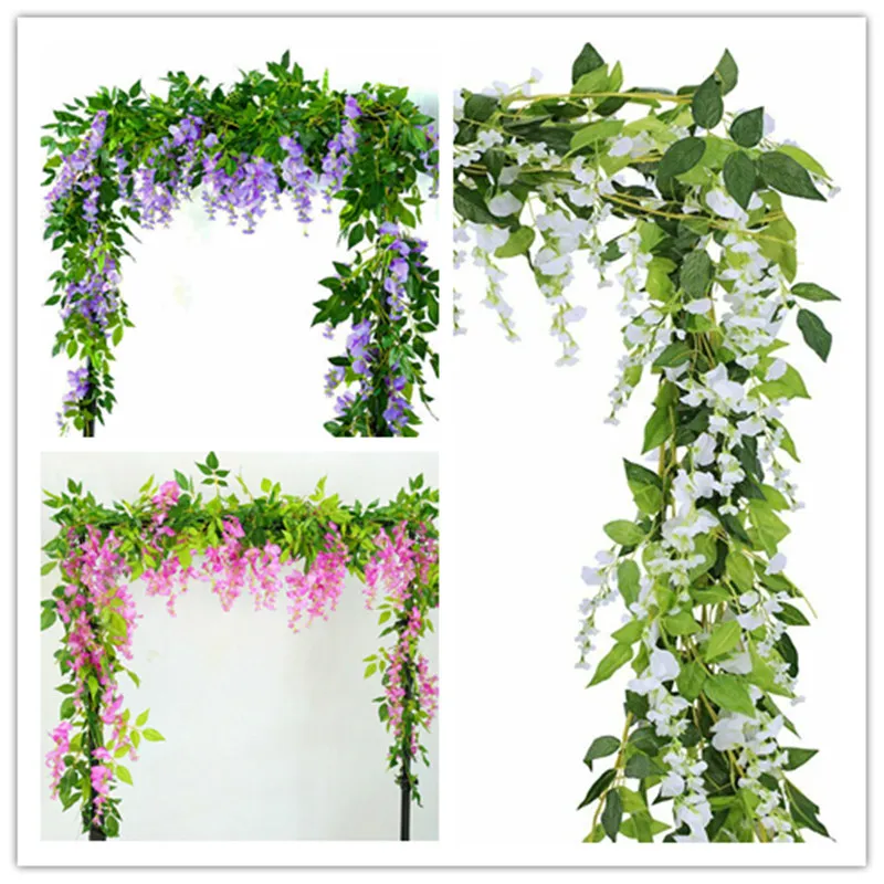

2x 7FT Artificial Wisteria Vine Garland Plants Foliage Trailing Flower flowers Outdoor home office hotel decor