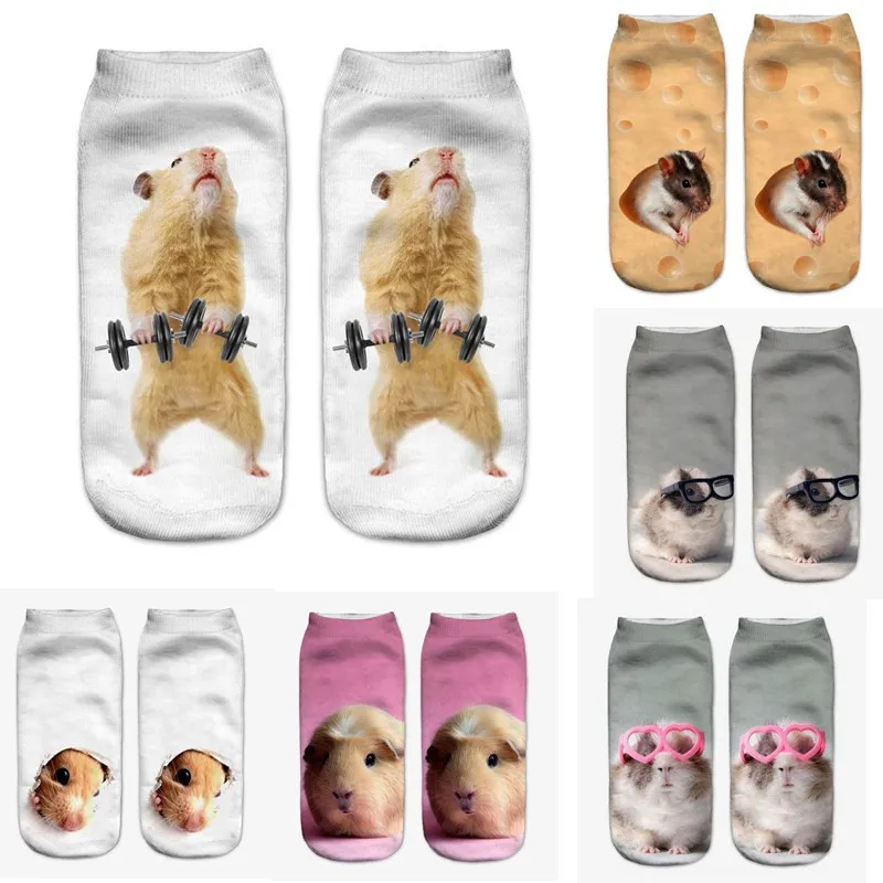 

Women Socks With Print Summer Creative Kawaii Funny 3D Hamster Animal Pattern Cute Cotton Low Short Ankle Socks Funny Men Unisex