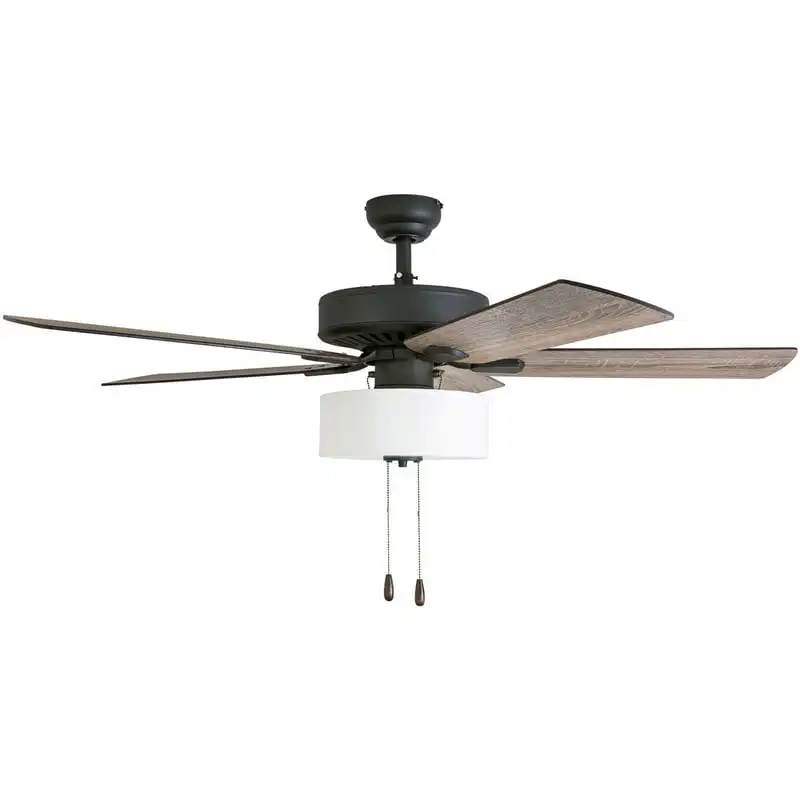 

Ridge 52" Bronze Farmhouse Ceiling Fan with 5 Blades, Linen Drum Shade, Pull Chains & Reverse Airflow