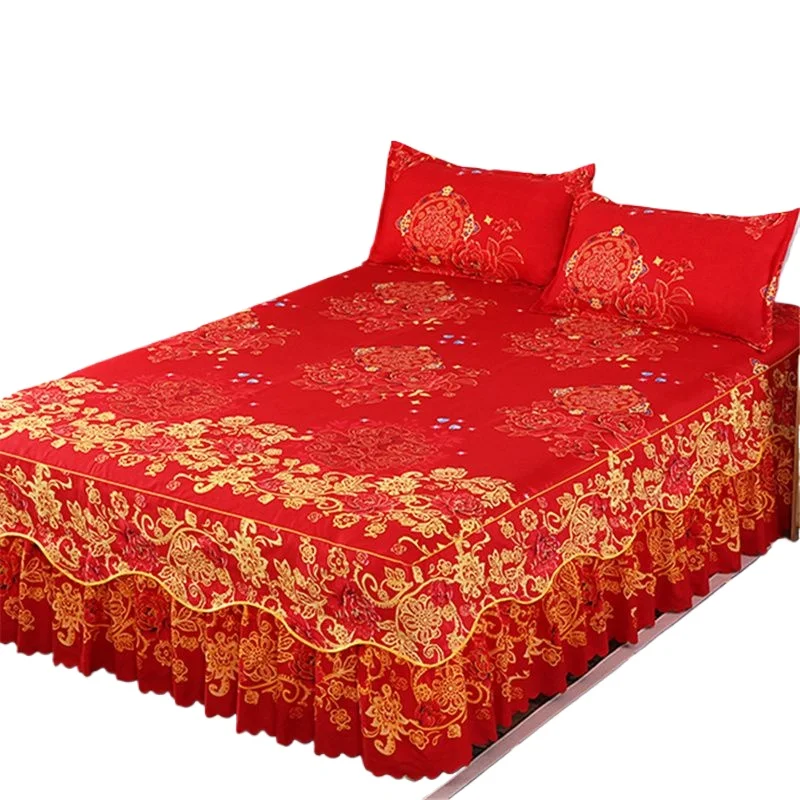 3pcs Sheet Set Luxury Household Bed Skirts Pillowcase Bedroom Decoration Soft Skin-friendly Non-slip Bedding Washable