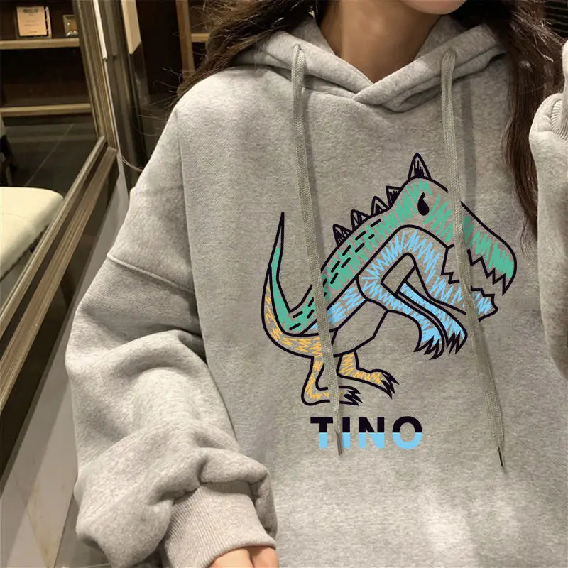 

Korean Version Of Harajuku Loose Pullover Sweatshirt 2023 New Cartoon Dinosaur Print Women Hoodie Street Hip Hop Y2K Top oversiz