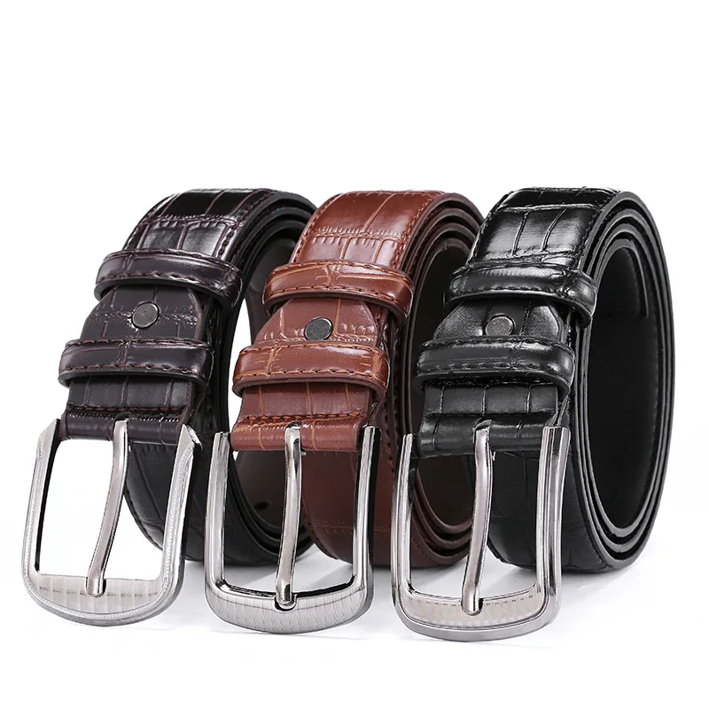 Business Casual Crocodile Pattern Men's Belt Alloy Pin Buckle Wear-resistant TPU All-match Waist Belt for Men