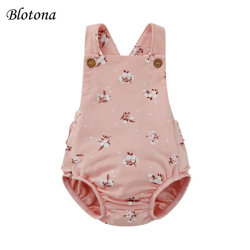 

Blotona Infant Baby Girl Summer Jumpsuit, Flower Print Sleeveless Square Neck Elastic Cuff Bodysuit, 0-24Months