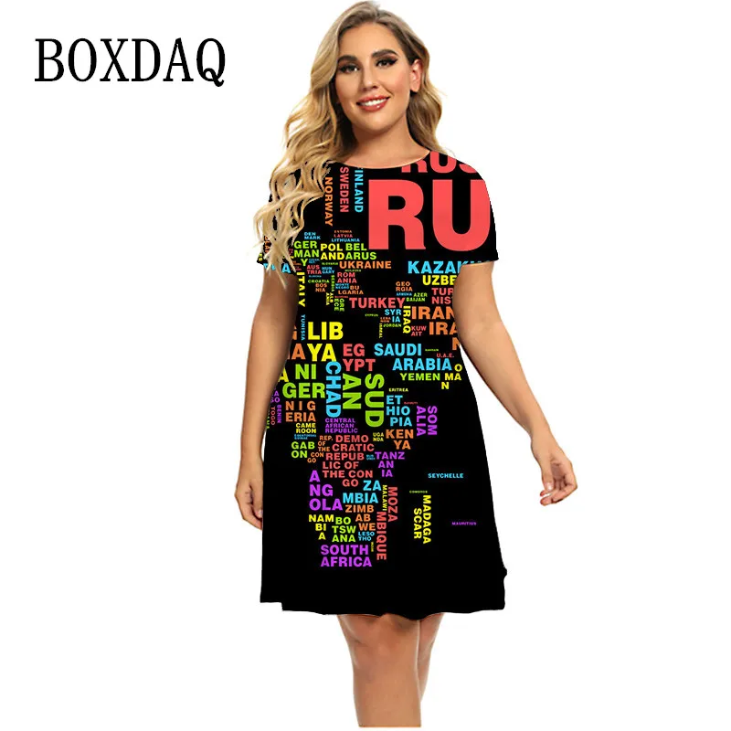 

Женское мини-платье с круглым вырезом, повседневное свободное платье в уличном стиле с 3D надписью и картой мира, Новинка лета 2023