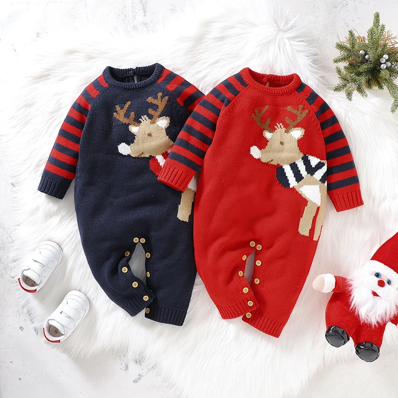 

Christmas Baby Romper Knit Long Sleeve Newborn Girl Boy Jumpsuit Winter Fashion Cute Elk Infant Kid Clothing Warm 0-18M Playsuit
