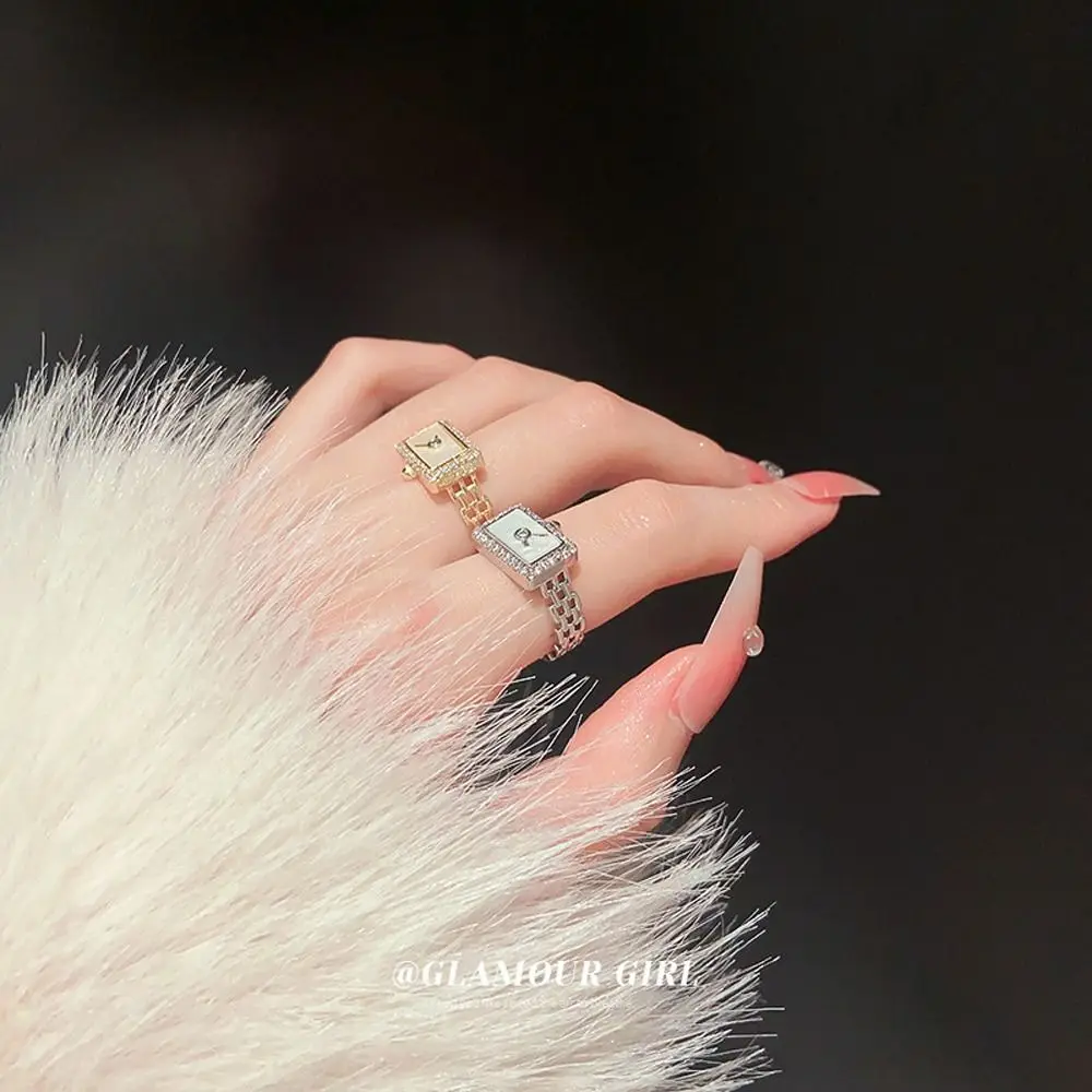 

Korean Style Personality Delicate Square Watch Shape Ring Zircon Ring Opening Ring Girl Fashion Jewelry Women Gift
