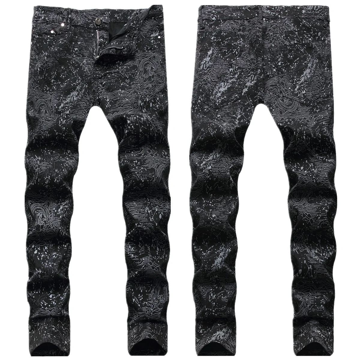 

Luxury Men's Jeans Leisure Trousers Black Floral Jeans Skinny Biker Jeans Men's Blue Jeans