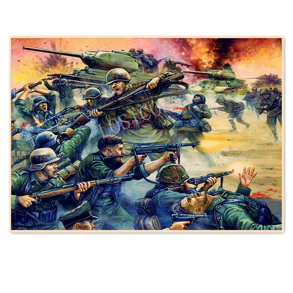 

German Army VS Soviet Army Vintage Kraft Paper Posters WW II War Military Art Retro Home Wall Decor Poster Art Painting Pictures