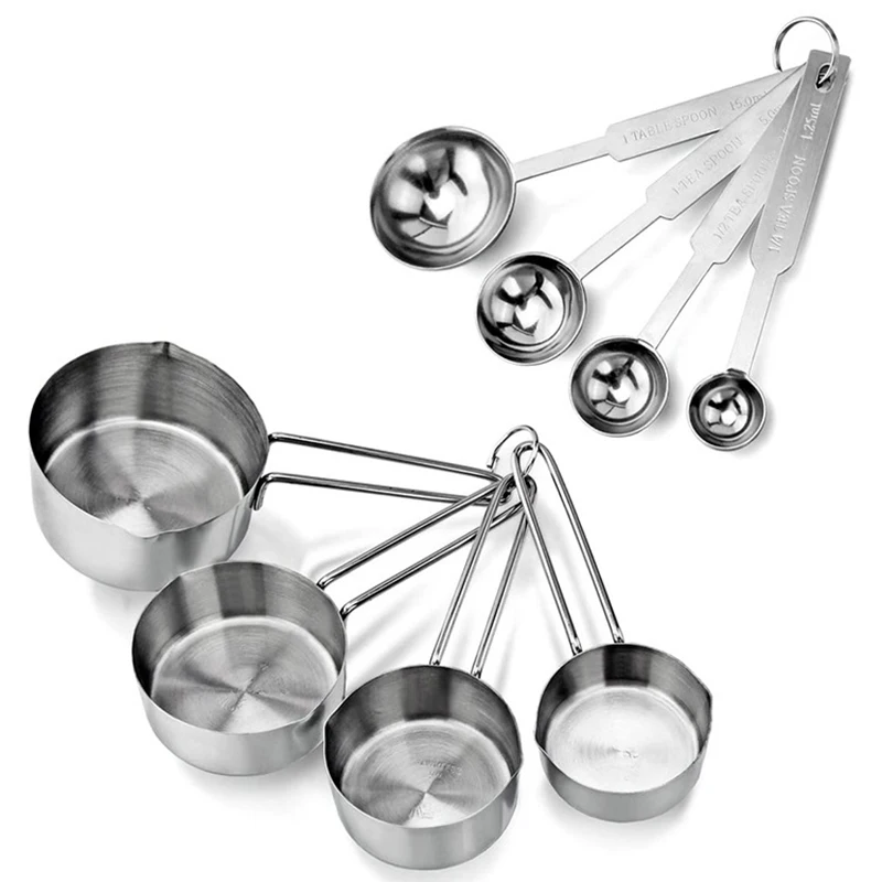 

8Pcs Stainless Steel Measuring Cups And Spoons Set Deluxe Premium Stackable Tablespoons Home Tools Kitchen Accessories