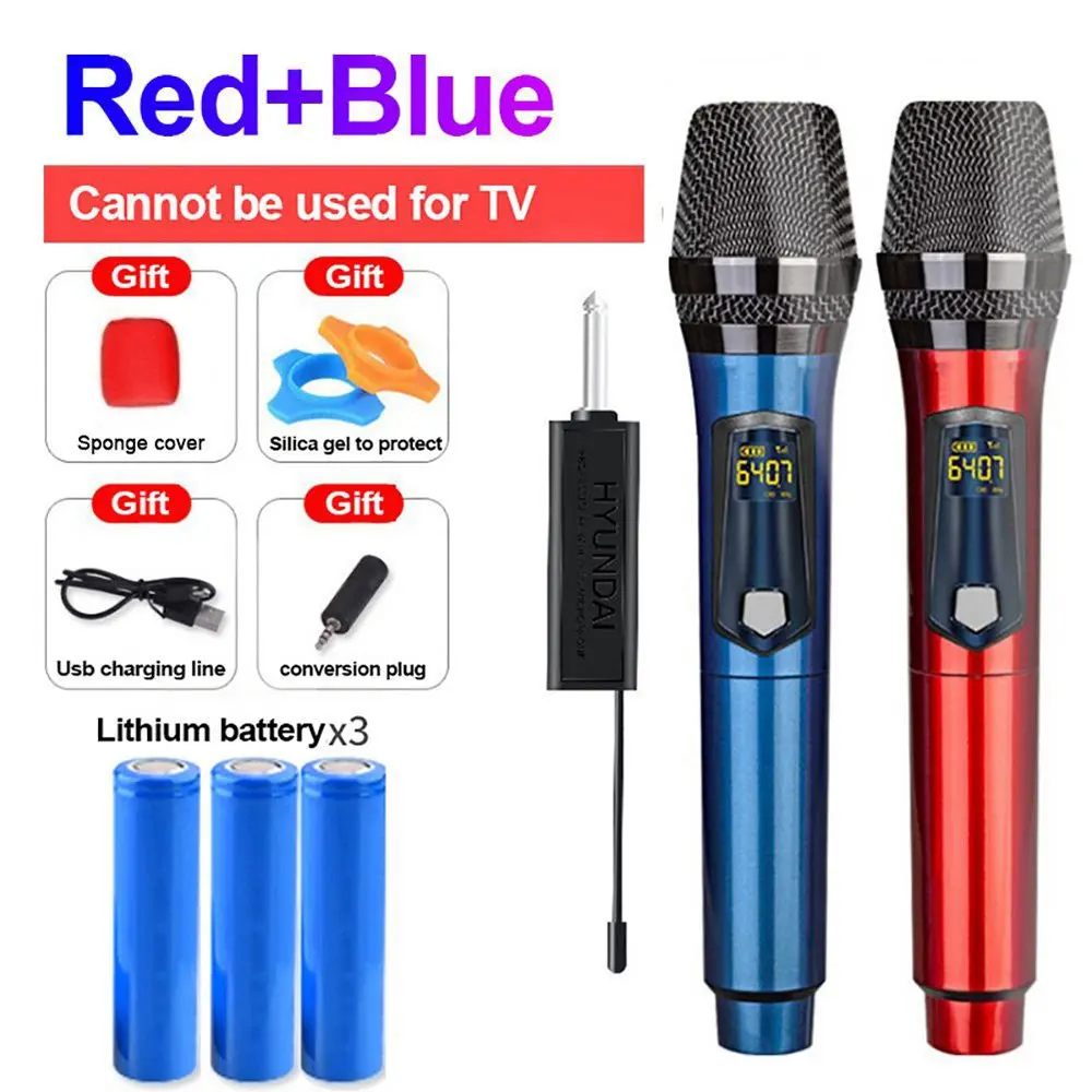 

Rechargeable Wireless Microphone UHF 2 Channels Handheld Mic Plug&Play Recording Karaoke for Party Home KTV DJ Meeting School