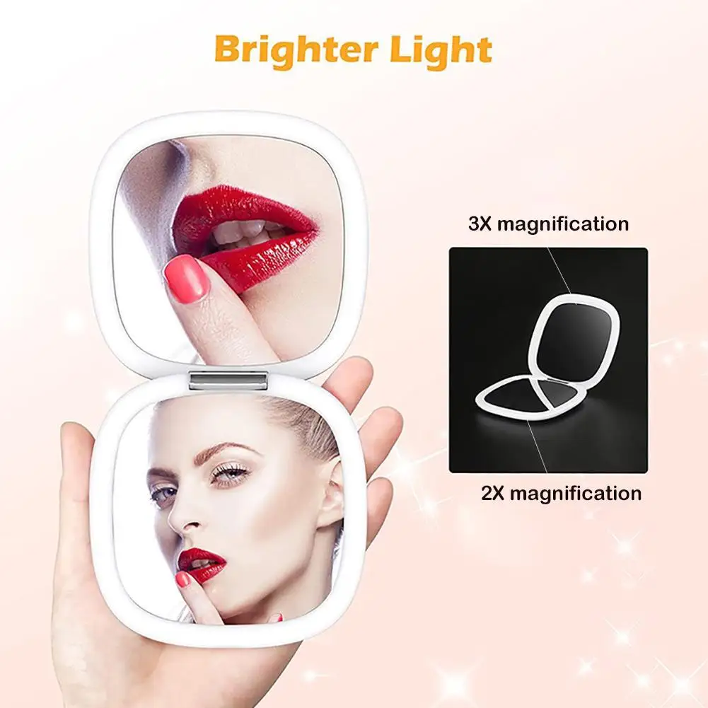 

Double-sided Light Led Vanity Mirrors 5X Magnifying Foldable Portable Pocket Compact Hand Mirror with Light Makeup Dropshiping