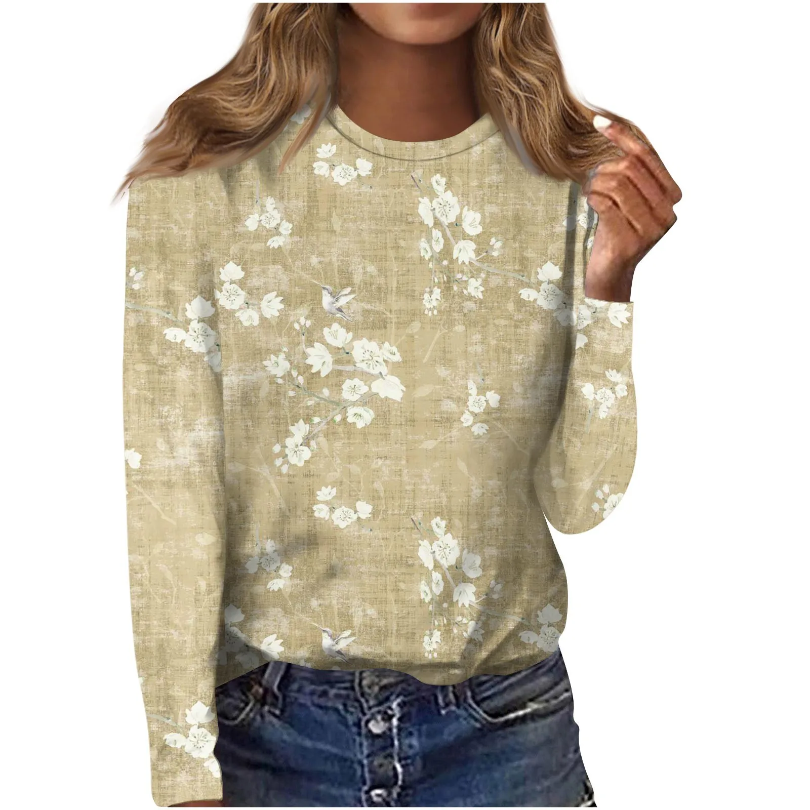 

Autumn Long Sleeve T Shirt Ethnic Style Vintage Printed Fashion T-shirt Casual Round Neck Tops Retro Women Pullover Tees 2023