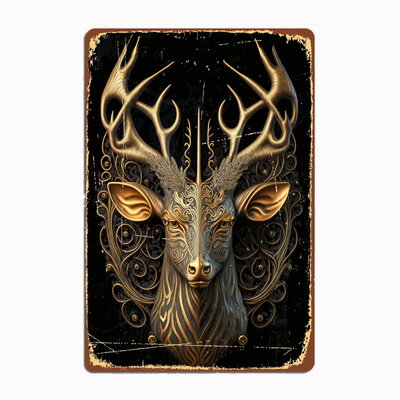 

Deer Golden Art Deco Stylish Printed Signs and Plaques Featuring Golden Animal Art Prints Perfect for Wall Decor In Home Office