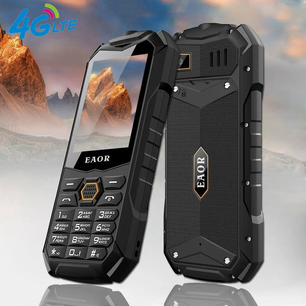 

EAOR 4G/2G Slim Rugged Phone IP68 Real Three-Proof Feature Phone Big Battery Dual SIM Keypad Phones with Glare Torch Telephone