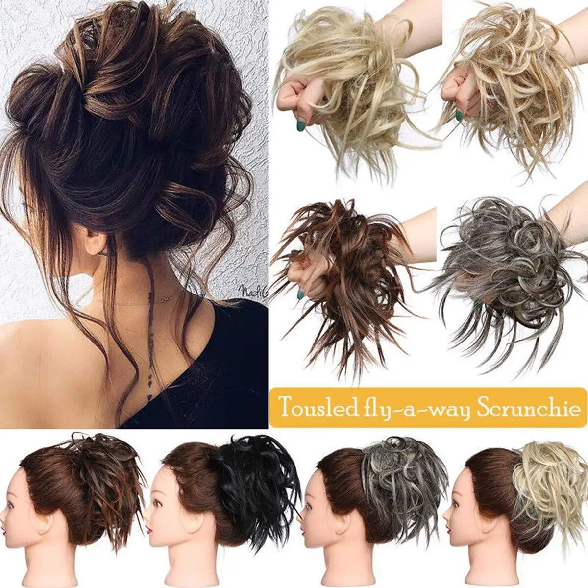 

Ladies Rubber Band Chemical Fiber Wig Ring European Style Cocktail Hair Bag Messy Fluffy Curly Hair Ring High Temperature Wire