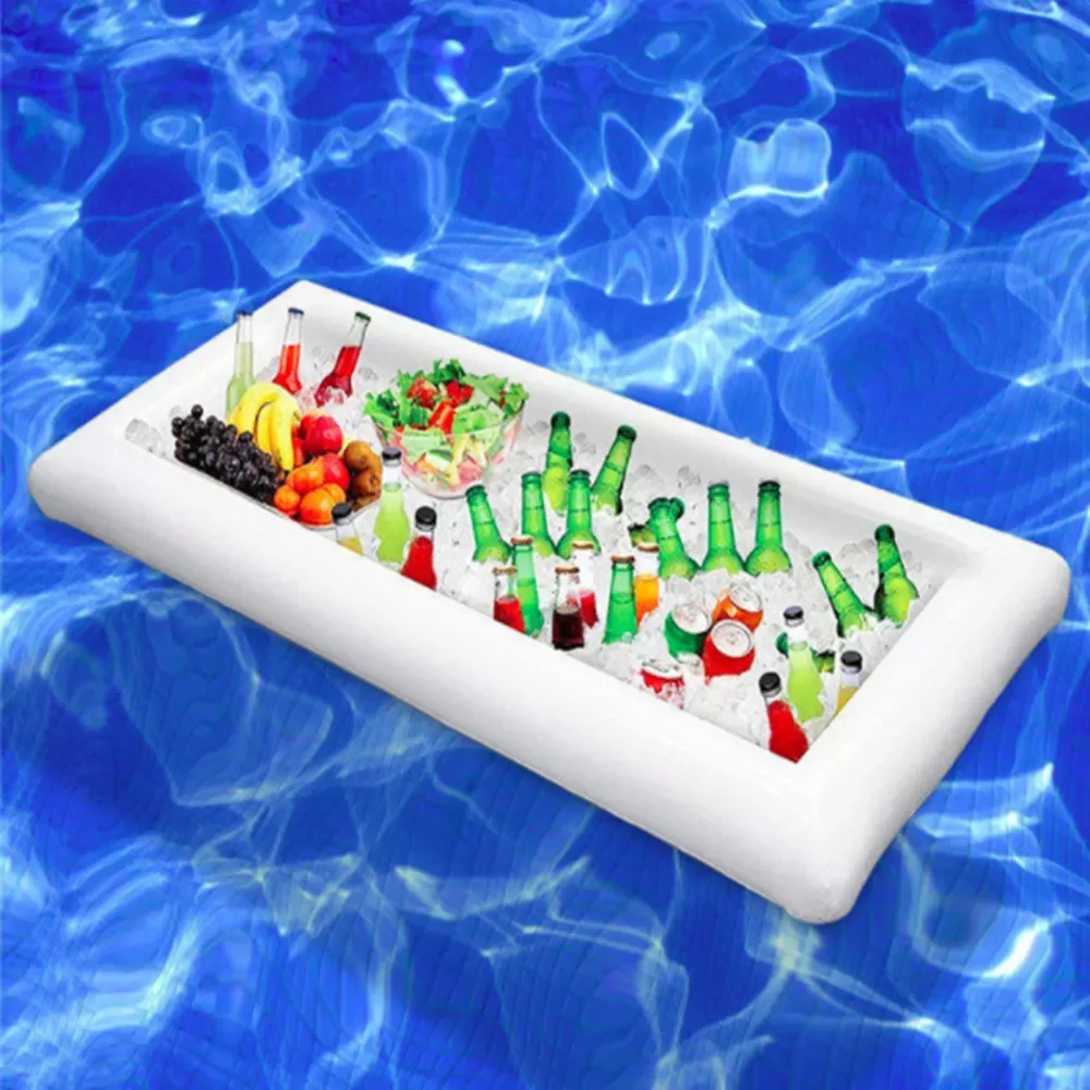 Pool Float Inflatable Table Mattress Ice Bucket Serving Salad Bar Tray Food Drink Holder For Summer Water Party Air