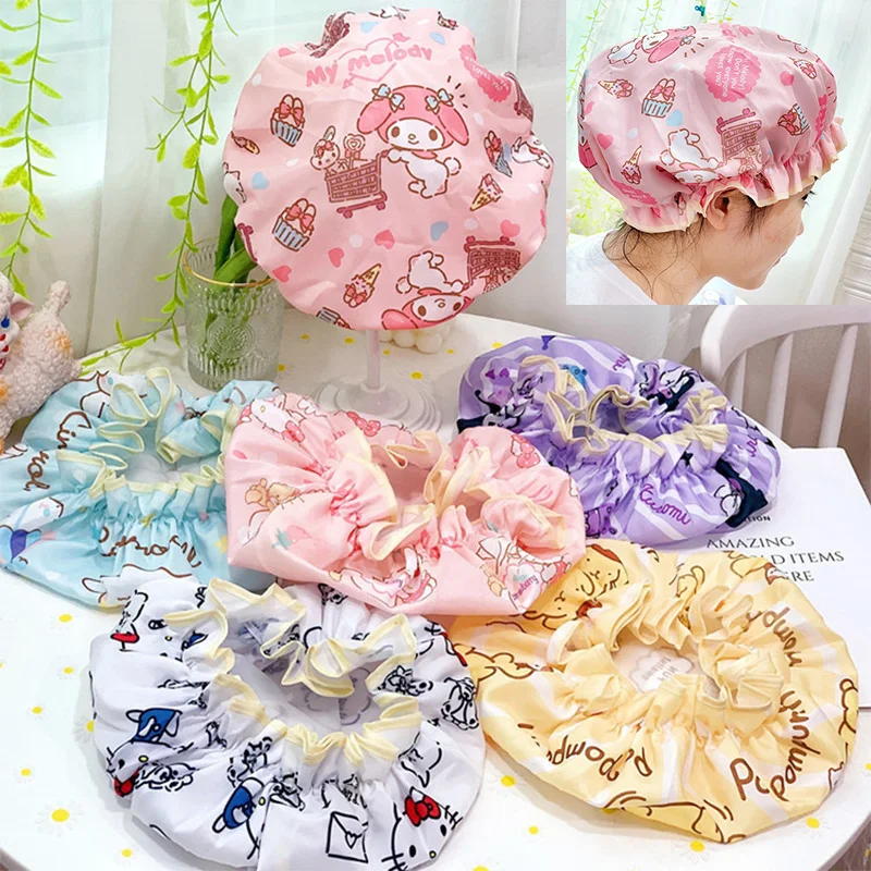 

Новая мультяшная Sanrioed аниме Kawaii Kuromi Cinnamoroll MyMelody Kitty душевая шапочка двойной утолщенный Водонепроницаемая кухонная шапочка подарок