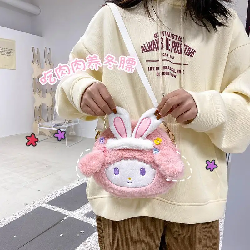

2022 New Sanrio Genuine Bag Melody Lovely Rabbit Plush Toy Backpack Girls Messenger Plush Bag Cartoon Pink Rabbit Shoulder Bag