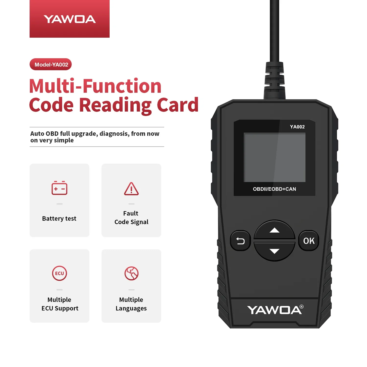 Прибор для диагностики неисправностей автомобиля OBD YA002 Считыватель кодов TFT с