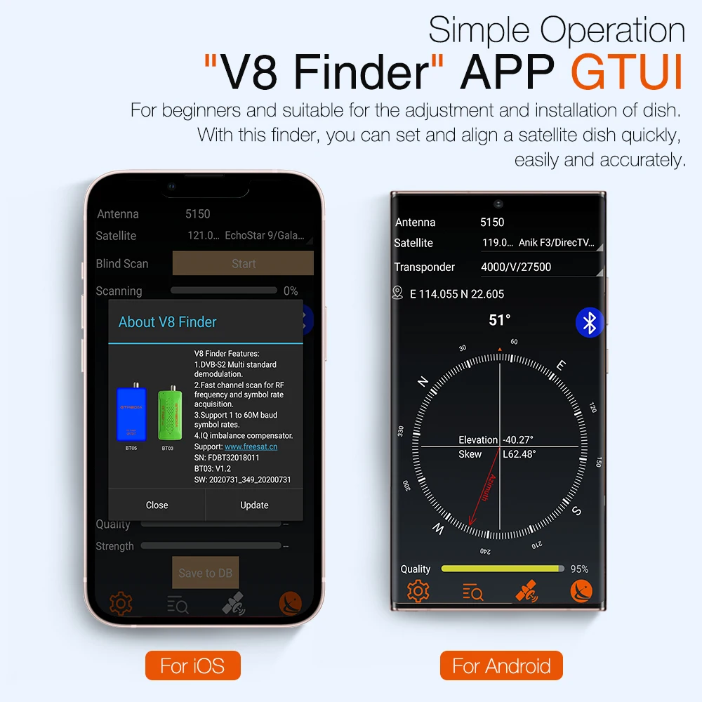 Цифровой спутниковый искатель GTMEDIA V8 BT05 Bluetooth с приложением Android для спутникового