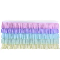 Cake Candy Tables Skirt Rainbow Unicorn Tablecloth Birthday Party Wedding Decoration Table Gonna Tulle Parties Supplies Decor