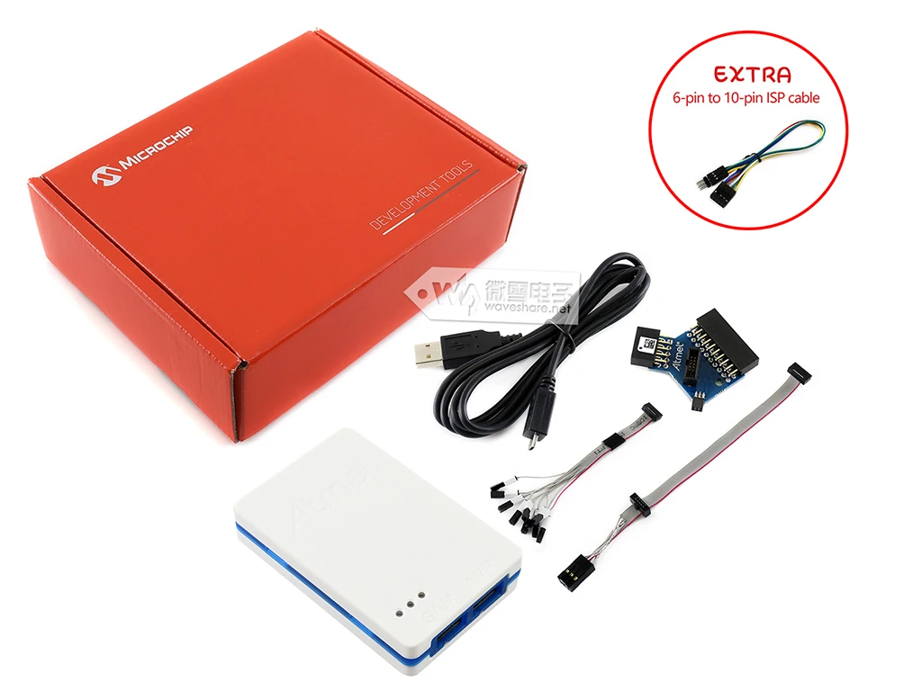Atmel-ICE базовый комплект поставляется с дополнительным адаптером и кабелями -